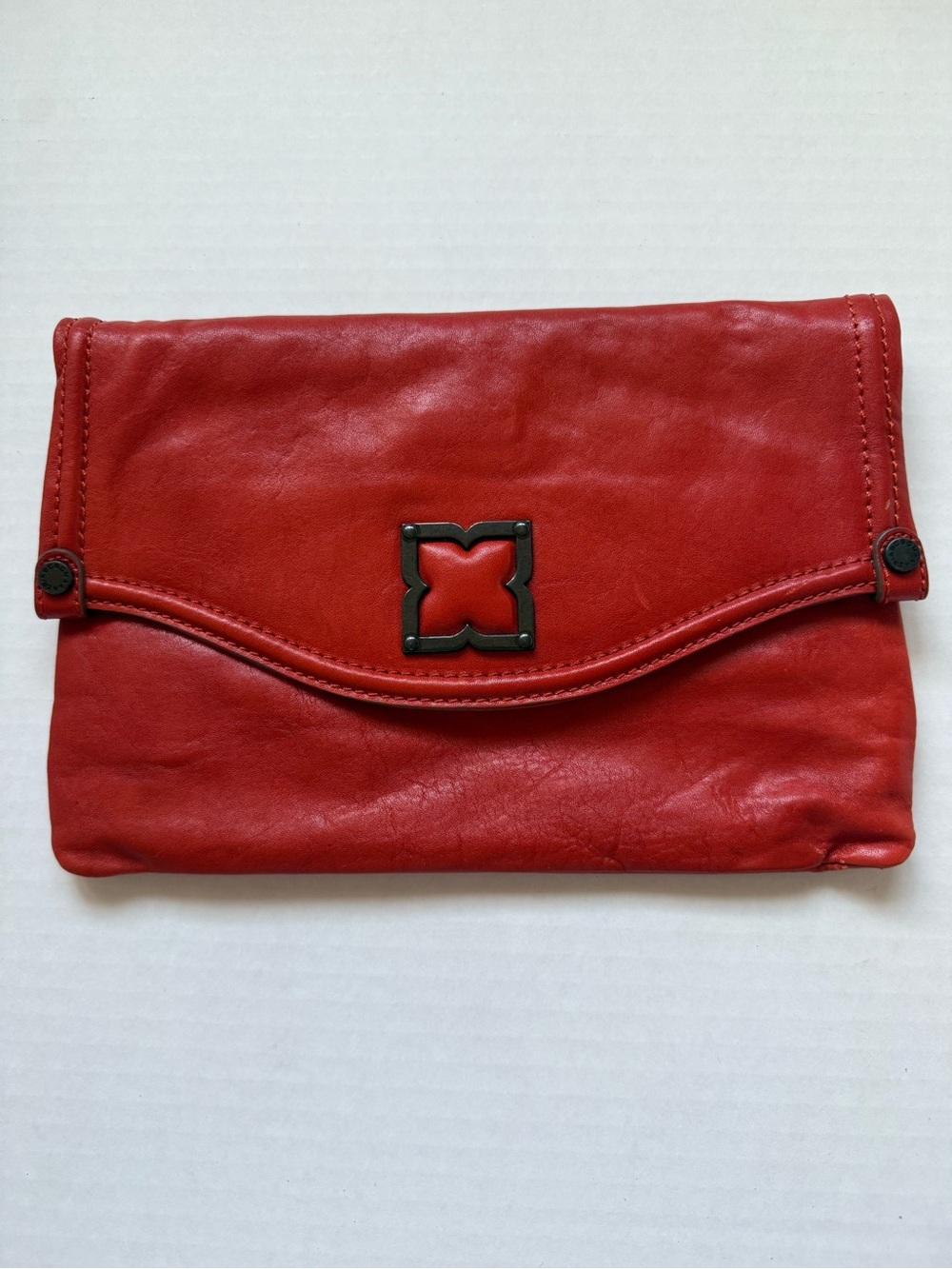 BCBGMAXAZRIA Red Genuine Leather Envelope Clutch Y2K Bag